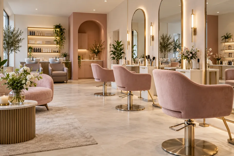 Pembe tonlarda modern güzellik salonu